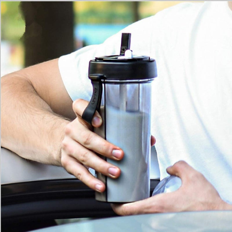 YYDSJFM Creative Water Cup,One Cup of Two Different Drinks Two Straws Couple Outdoor 600ml Drinking Cup for Camping Hiking Backpacking Travel Office,C - Image 1